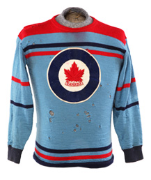 Number 10 artifact in the Original Hockey Hall of Fame collection - 1948 RCAF Flyers Canadian Olympic Jersey Wool Sweater - gold medal winning team
